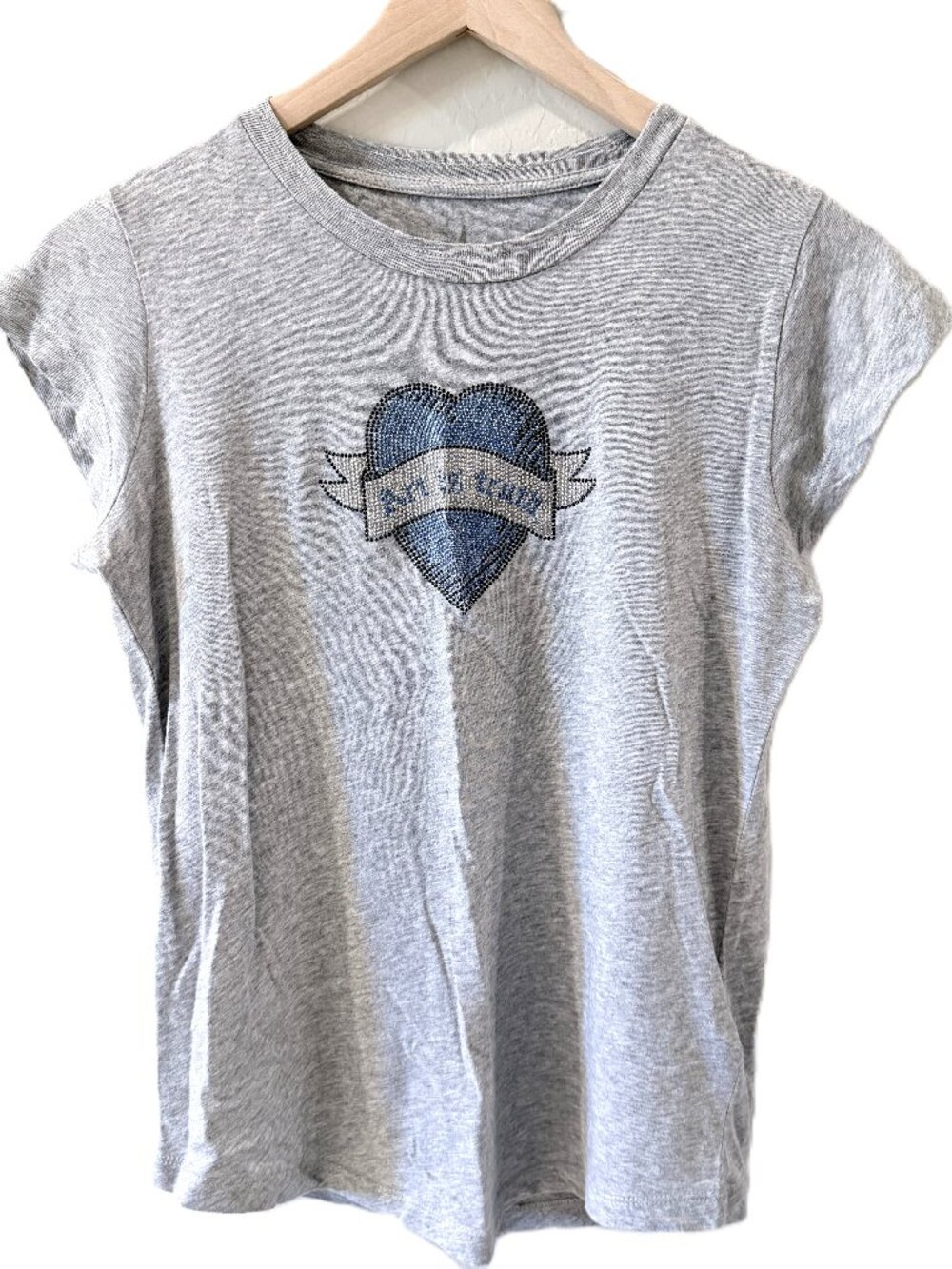 Zadig & Voltaire T-Shirt Women's Gray Blue Heart Short Sleeve Size XS